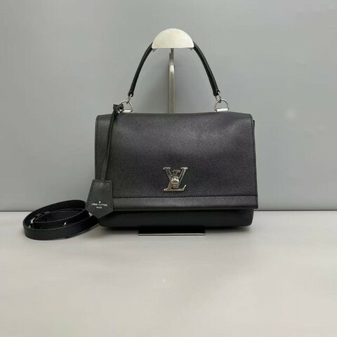 LV路易威登Mylockme黑銀牛皮荔枝紋手提包 肩背包