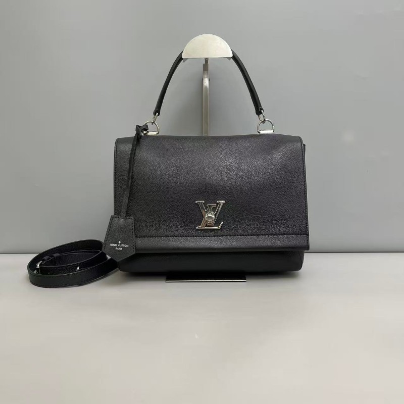 LV路易威登Mylockme黑銀牛皮荔枝紋手提包 肩背包-0