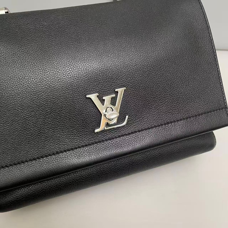 LV路易威登Mylockme黑銀牛皮荔枝紋手提包 肩背包-2