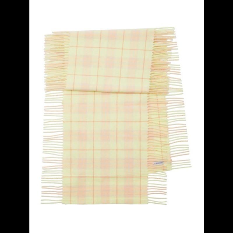 Burberry Cashmere scarf 圍巾 流蘇 頸巾 粉黃 格子-2