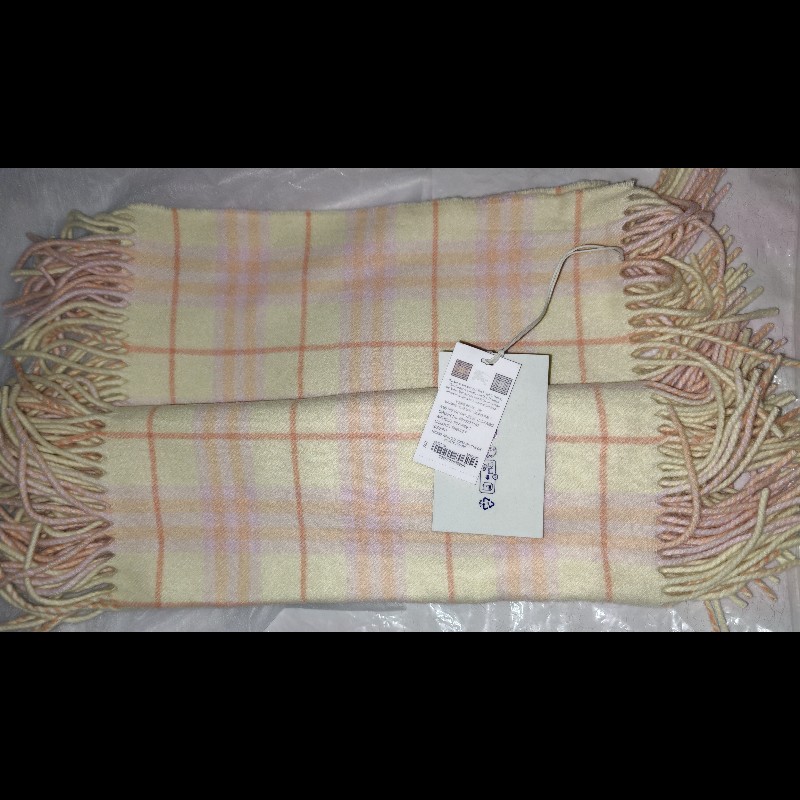 Burberry Cashmere scarf 圍巾 流蘇 頸巾 粉黃 格子-3