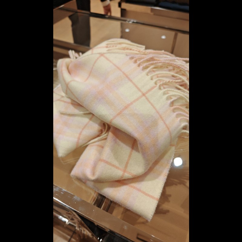 Burberry Cashmere scarf 圍巾 流蘇 頸巾 粉黃 格子-4