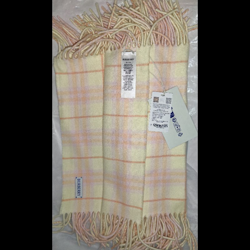Burberry Cashmere scarf 圍巾 流蘇 頸巾 粉黃 格子-7
