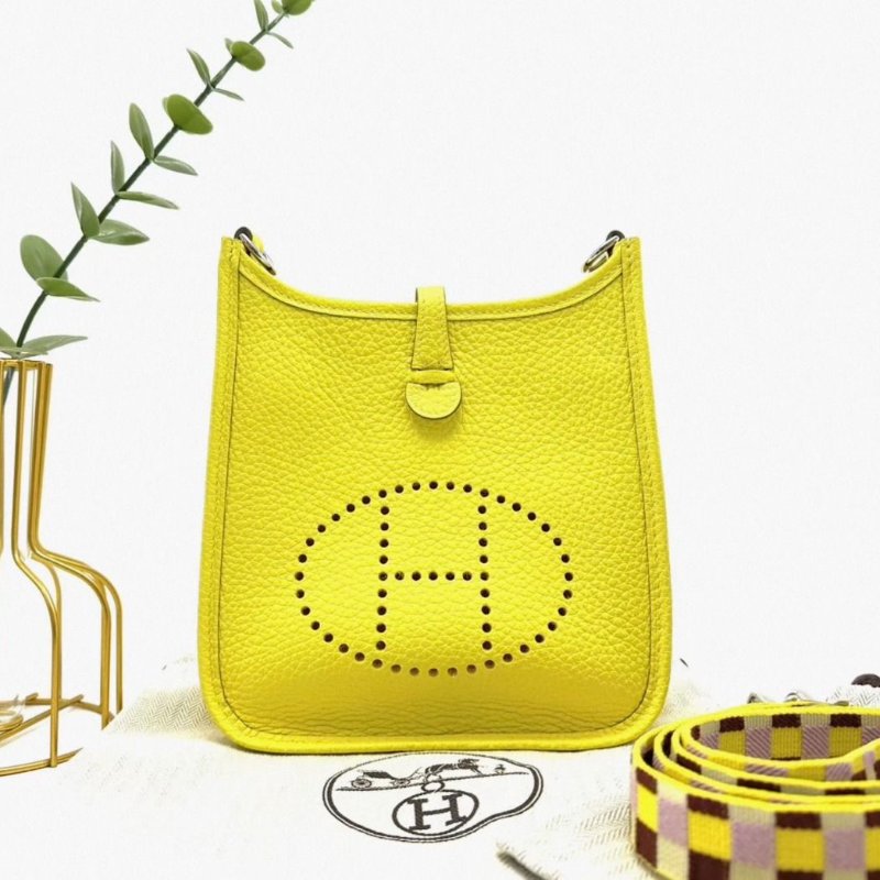 HERMES 檸檬黃銀扣伊芙琳mini肩背斜背包 16*18*5 98新配件塵袋-1