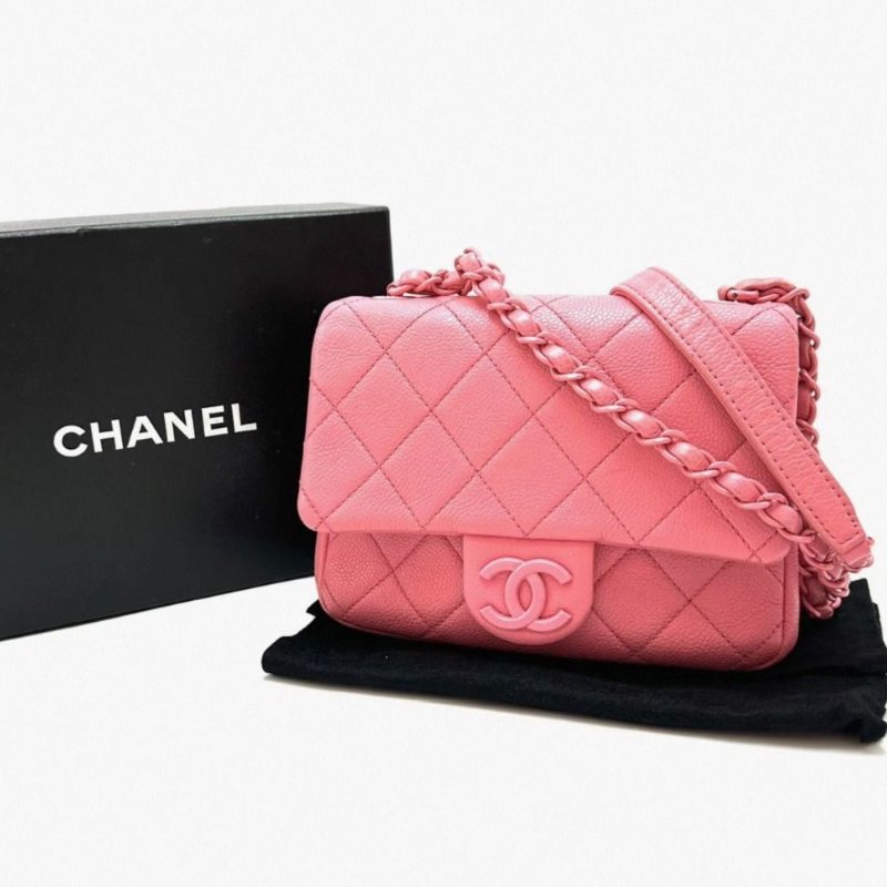 CHANEL 20s秀款粉色方胖子肩背斜背包 19*14*6 98新配件盒子塵袋-0