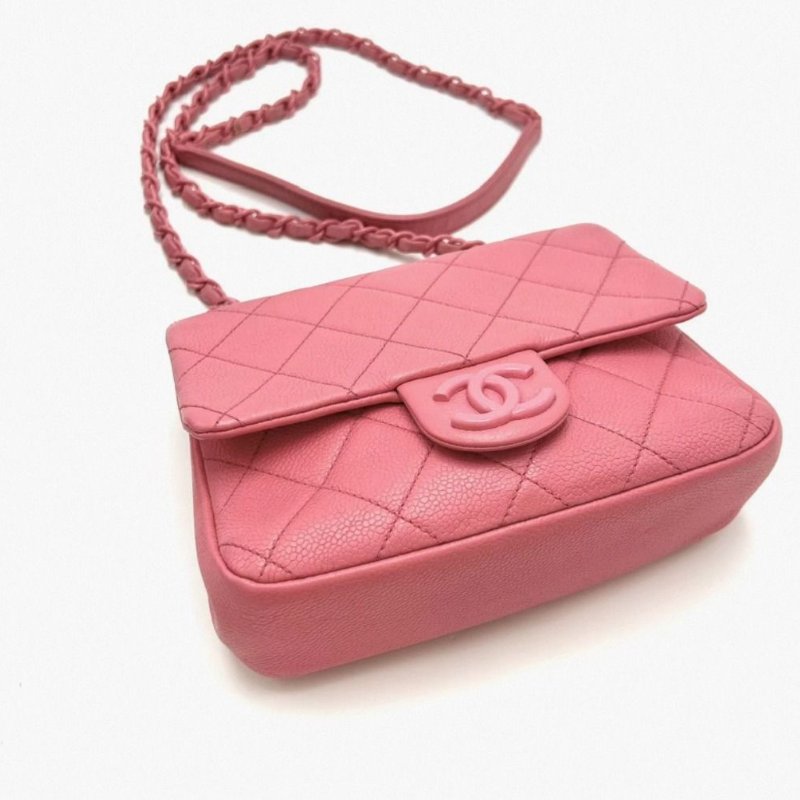 CHANEL 20s秀款粉色方胖子肩背斜背包 19*14*6 98新配件盒子塵袋-2