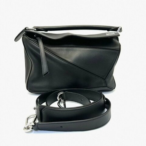 LOEWE 黑色銀扣Puzzle小號幾何肩背斜背包 24*10.5*16.5 98新配件塵袋