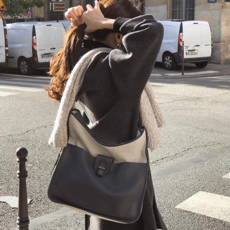 HERMES 烏木色 sac jumping帆布拼皮肩背包 37*30*9 98新配件塵袋-0