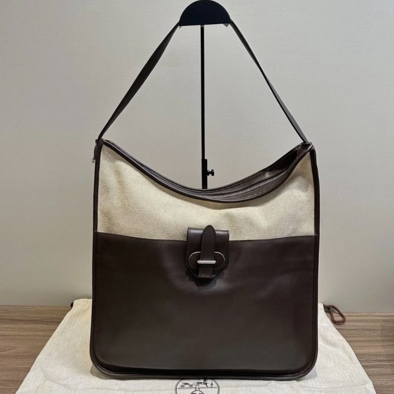 HERMES 烏木色 sac jumping帆布拼皮肩背包 37*30*9 98新配件塵袋-1