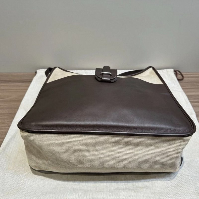 HERMES 烏木色 sac jumping帆布拼皮肩背包 37*30*9 98新配件塵袋-3
