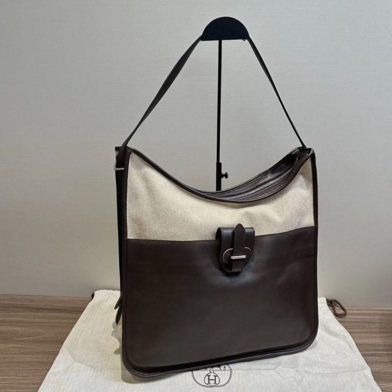 HERMES 烏木色 sac jumping帆布拼皮肩背包 37*30*9 98新配件塵袋-5