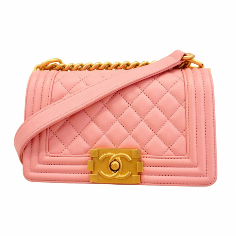 香奈兒 Boy Chain 女士單肩包，羊皮材質，粉紅色-0