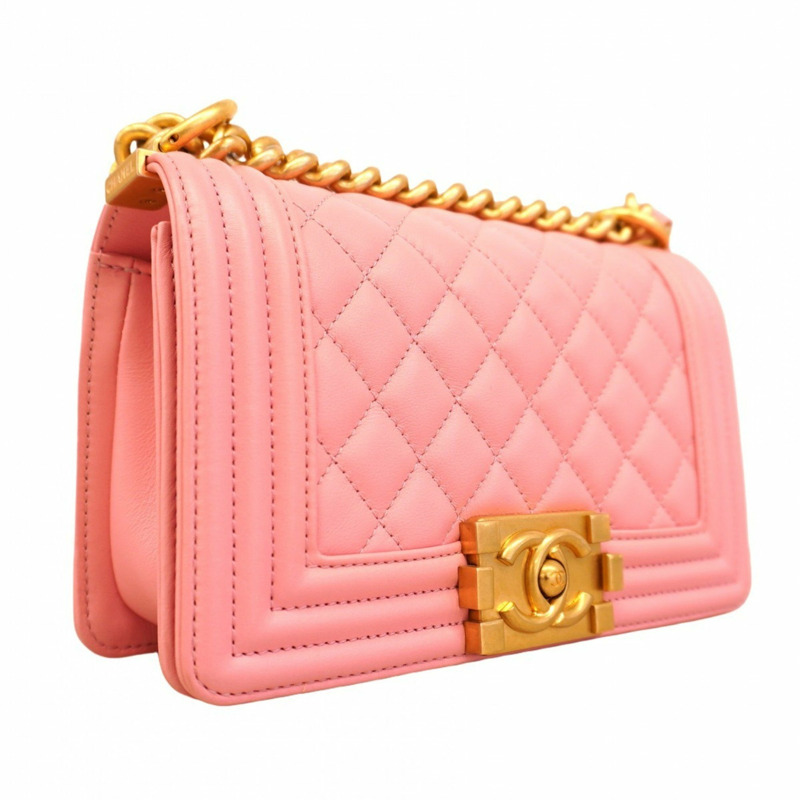 香奈兒 Boy Chain 女士單肩包，羊皮材質，粉紅色-1