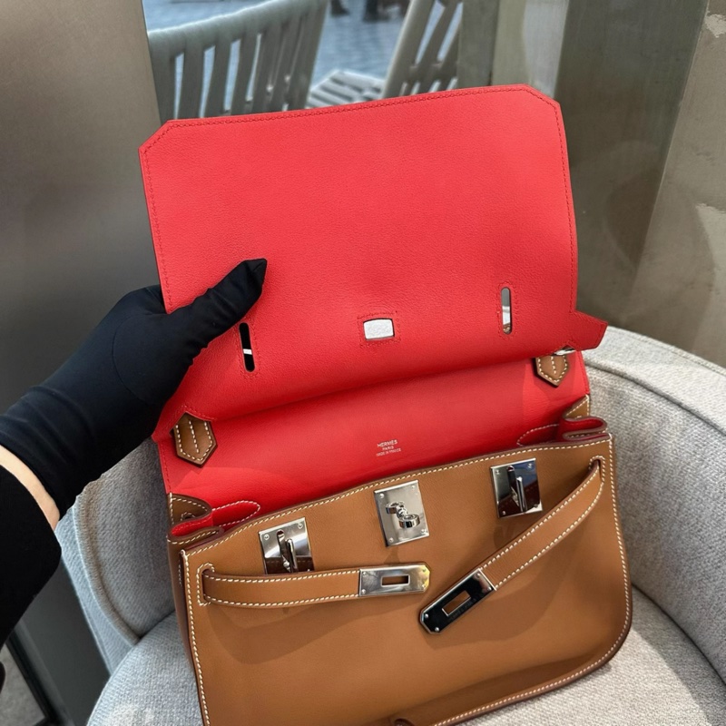 Hermes/爱马仕Jypsiere28吉普赛 金棕银扣 内拼红色 X刻 2016年 S皮 配件：肩带尘袋-5