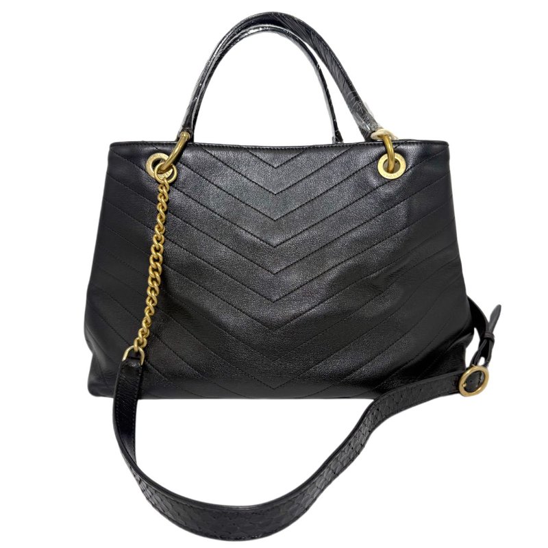 【2489】香奈兒 Chanel Chevron Quilted Flap 手提斜挎包 黑色 牛皮 大號-1