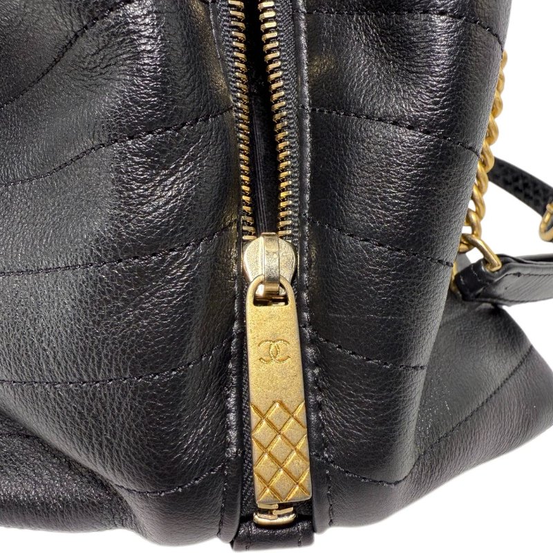 【2489】香奈兒 Chanel Chevron Quilted Flap 手提斜挎包 黑色 牛皮 大號-14