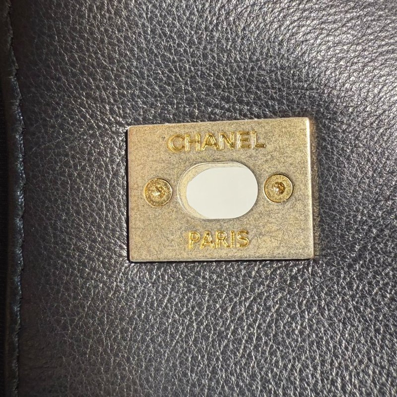 【2489】香奈兒 Chanel Chevron Quilted Flap 手提斜挎包 黑色 牛皮 大號-16