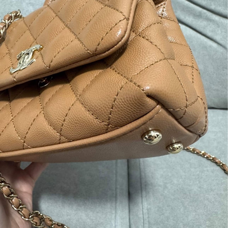 全配（盒袋卡標&購證）香奈兒Chanel COCO handle mini焦糖色荔枝皮淡金扣-11