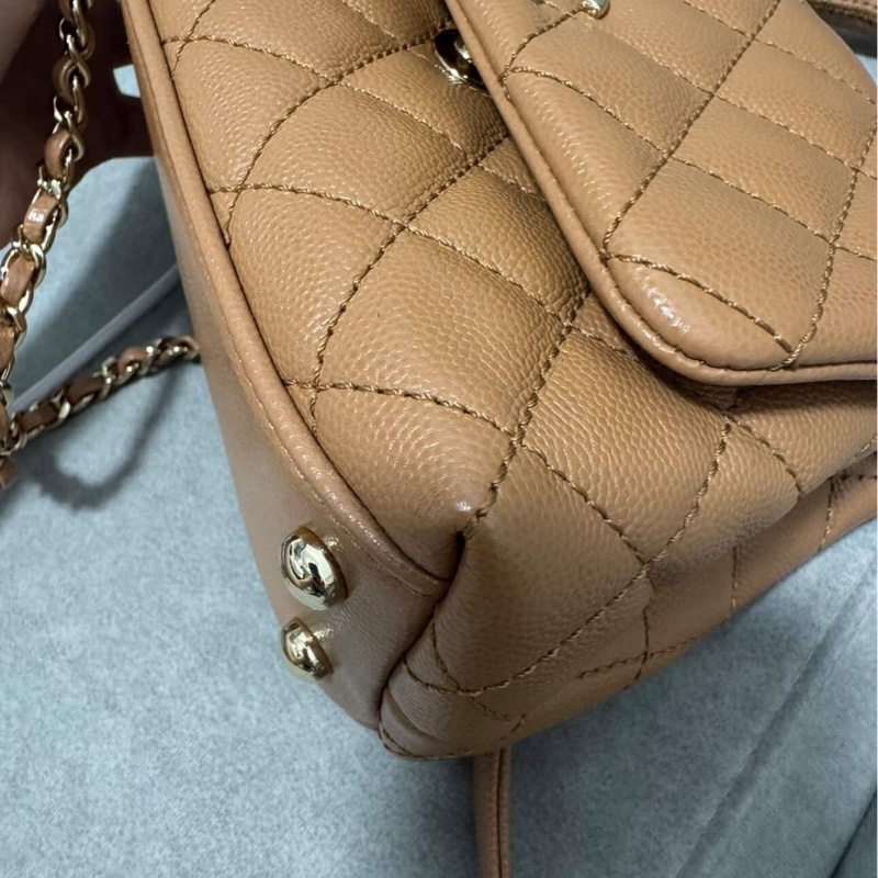 全配（盒袋卡標&購證）香奈兒Chanel COCO handle mini焦糖色荔枝皮淡金扣-12