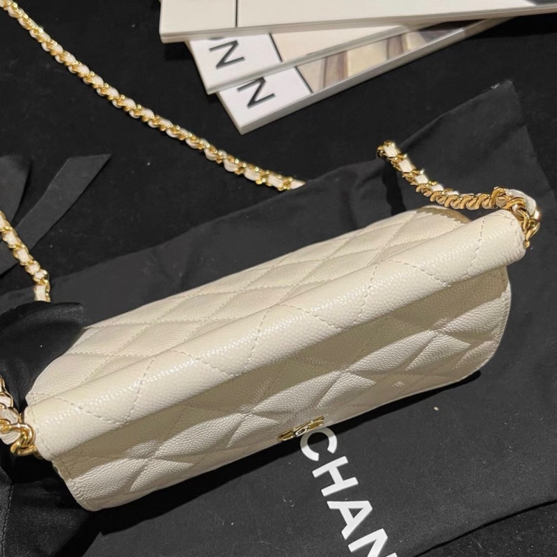 Chanel 22 Vanity Bag 白色貝殼包，荔枝紋牛皮，有塵袋-1