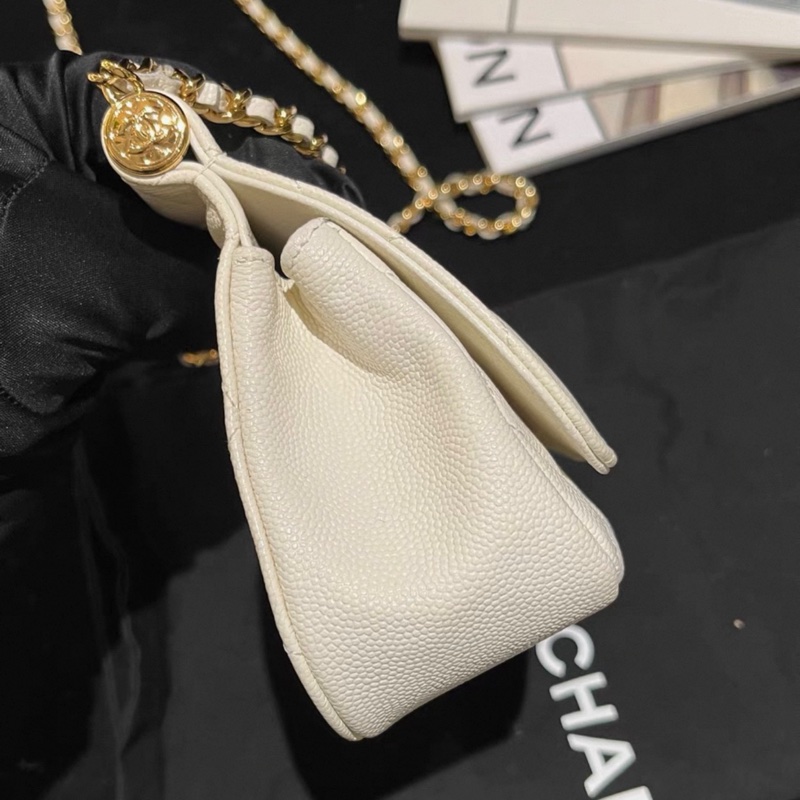 Chanel 22 Vanity Bag 白色貝殼包，荔枝紋牛皮，有塵袋-3