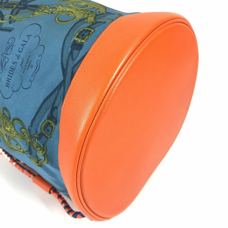 愛馬仕 Soircour 抽繩包，單肩背包，絲綢和皮革材質，女士，橙色-6