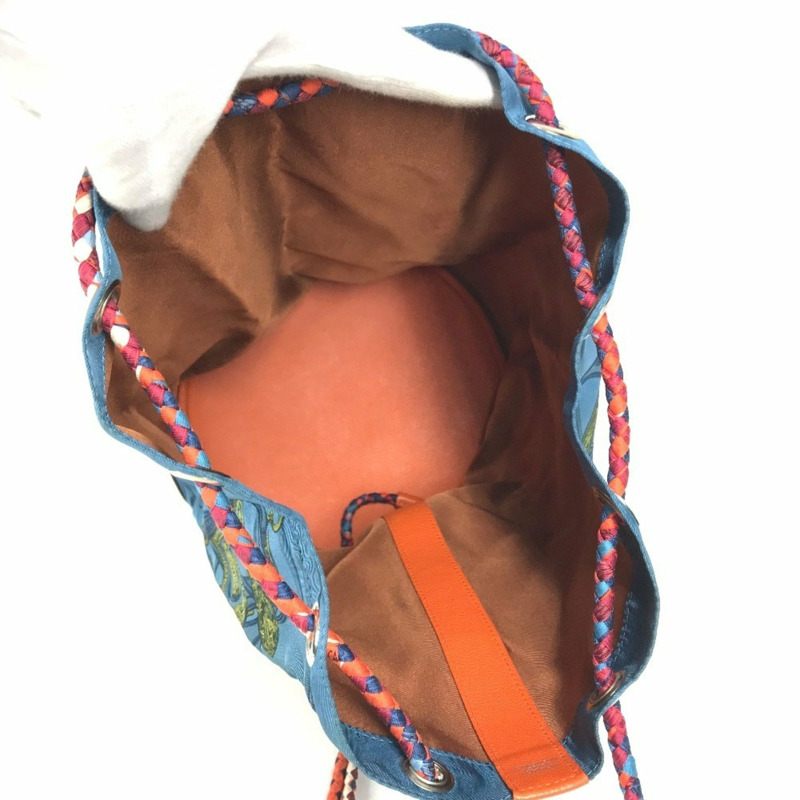 愛馬仕 Soircour 抽繩包，單肩背包，絲綢和皮革材質，女士，橙色-11