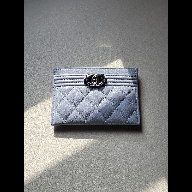 chanel 香奈兒 24p 灰藍色/霧霾藍 卡包 卡夾 boy card holder-0