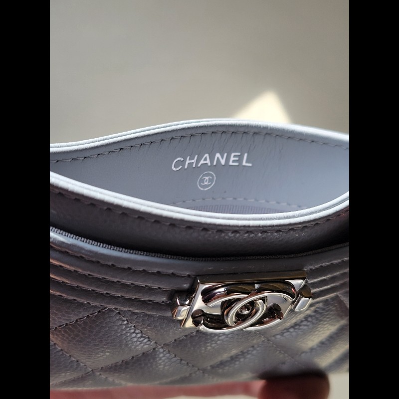 chanel 香奈兒 24p 灰藍色/霧霾藍 卡包 卡夾 boy card holder-3