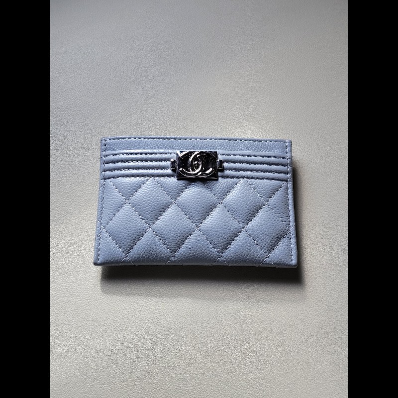 chanel 香奈兒 24p 灰藍色/霧霾藍 卡包 卡夾 boy card holder-4
