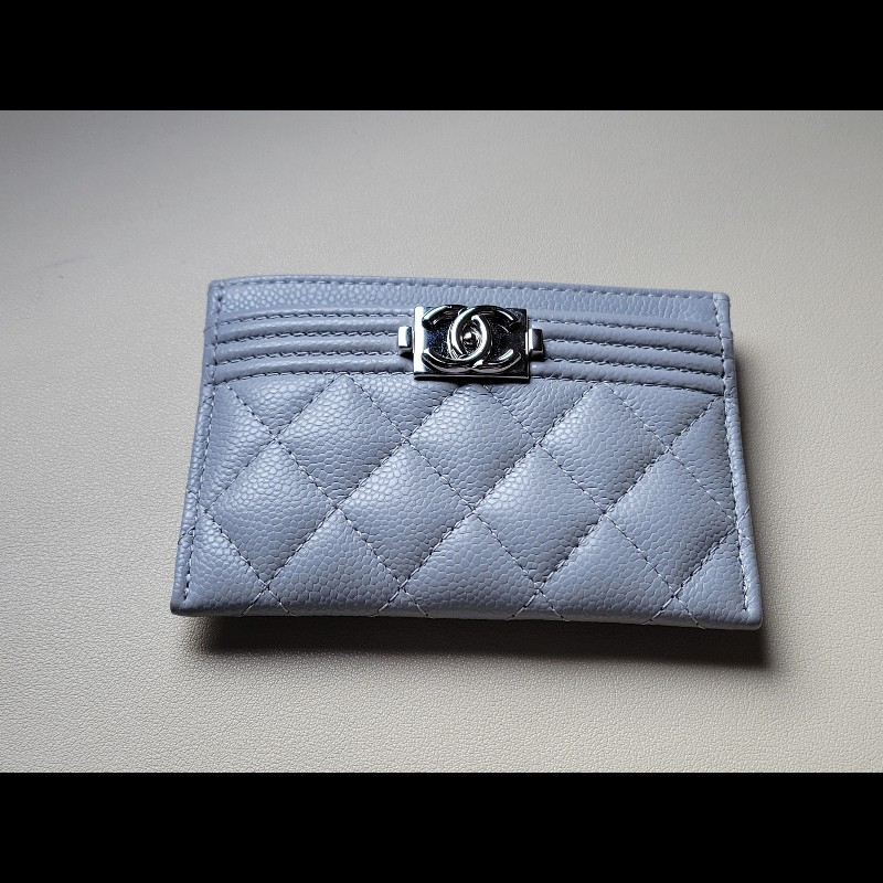 chanel 香奈兒 24p 灰藍色/霧霾藍 卡包 卡夾 boy card holder-5