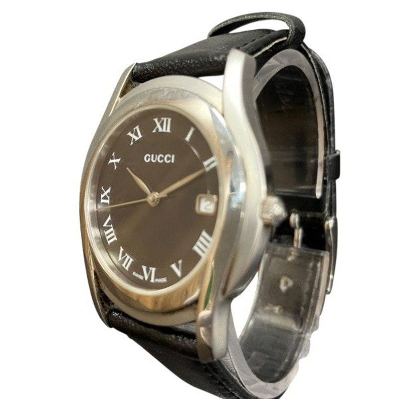 Gucci 5500M 石英腕錶，黑色錶盤，附日期顯示，男士真皮錶帶-1