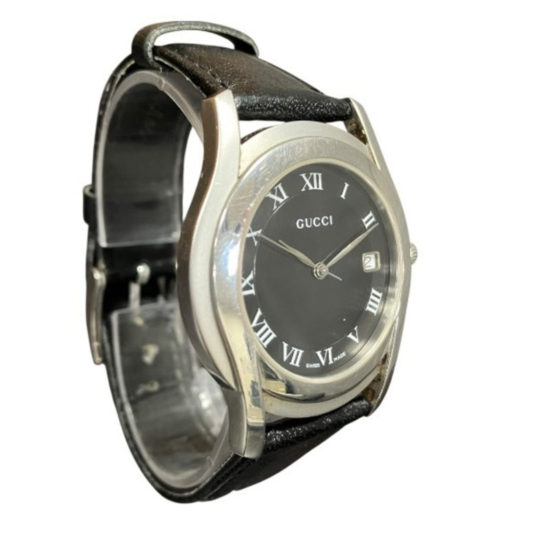 Gucci 5500M 石英腕錶，黑色錶盤，附日期顯示，男士真皮錶帶-2