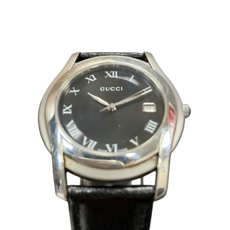 Gucci 5500M 石英腕錶，黑色錶盤，附日期顯示，男士真皮錶帶-3