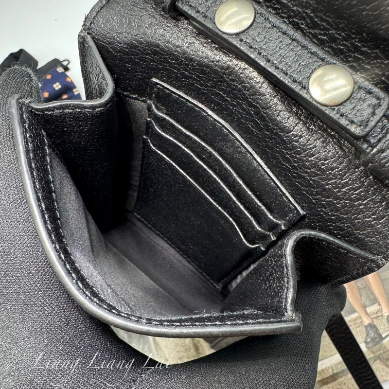 GUCCI 古馳 GG 黑色緹花布皮邊手機包｜斜背包-8