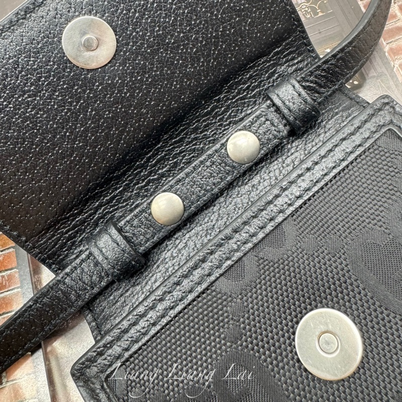 GUCCI 古馳 GG 黑色緹花布皮邊手機包｜斜背包-12