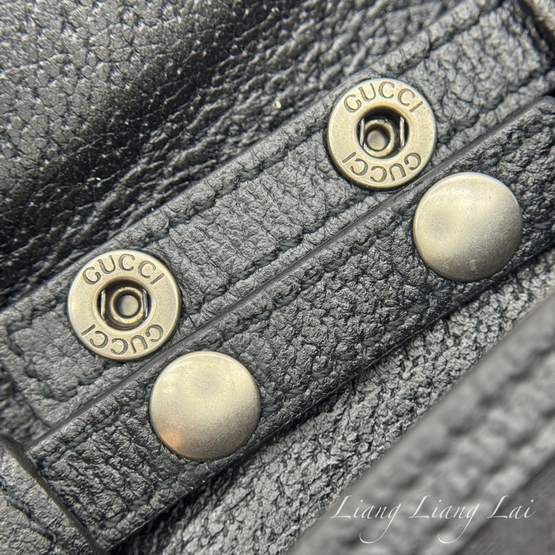 GUCCI 古馳 GG 黑色緹花布皮邊手機包｜斜背包-13