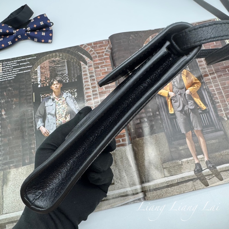 GUCCI 古馳 GG 黑色緹花布皮邊手機包｜斜背包-18