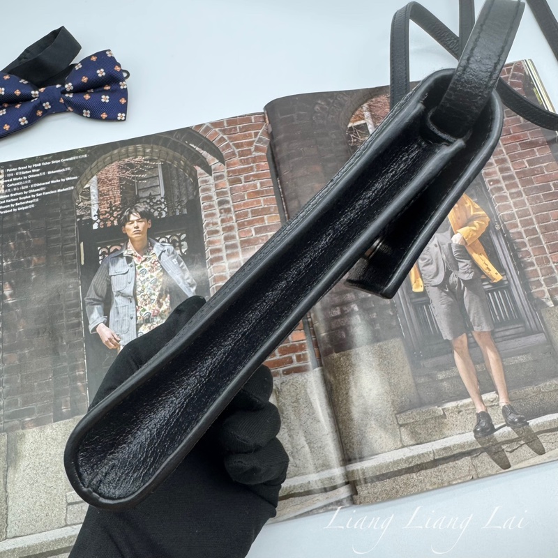 GUCCI 古馳 GG 黑色緹花布皮邊手機包｜斜背包-19