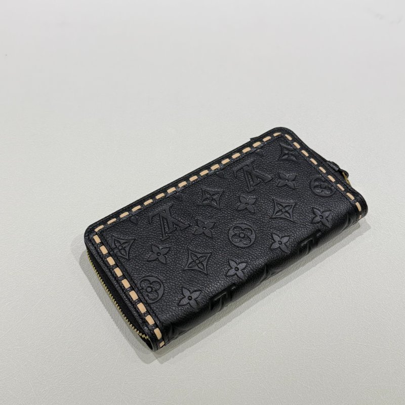 Louis Vuitton - 黑色牛皮壓紋白邊拉鍊長夾-1