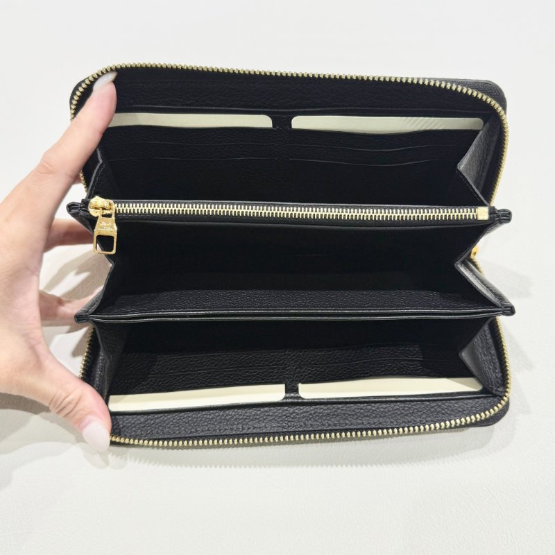 Louis Vuitton - 黑色牛皮壓紋白邊拉鍊長夾-3