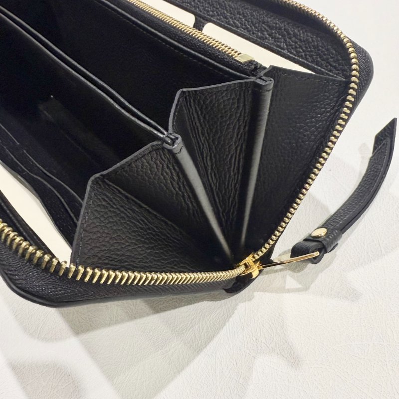 Louis Vuitton - 黑色牛皮壓紋白邊拉鍊長夾-4