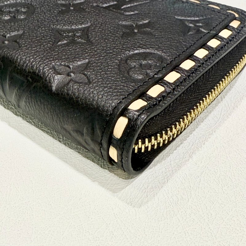 Louis Vuitton - 黑色牛皮壓紋白邊拉鍊長夾-6