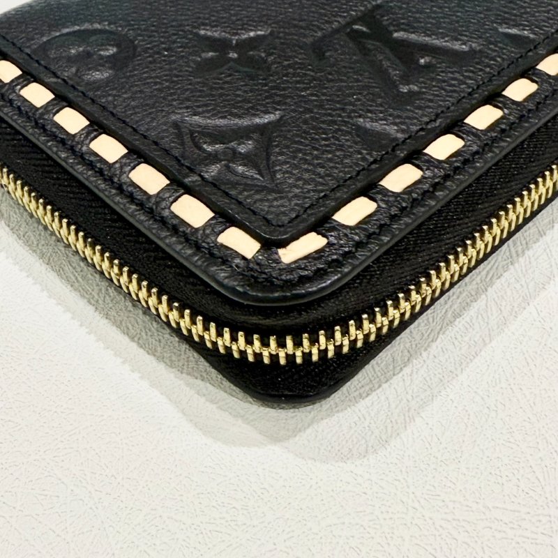 Louis Vuitton - 黑色牛皮壓紋白邊拉鍊長夾-7