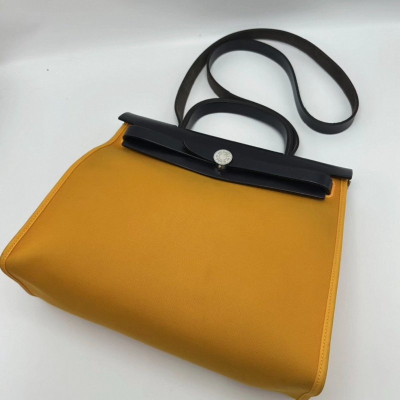 HERMES 帆布拼皮herbag31子母手提斜背包 31*25*11 98新配件塵袋鎖鑰匙-1