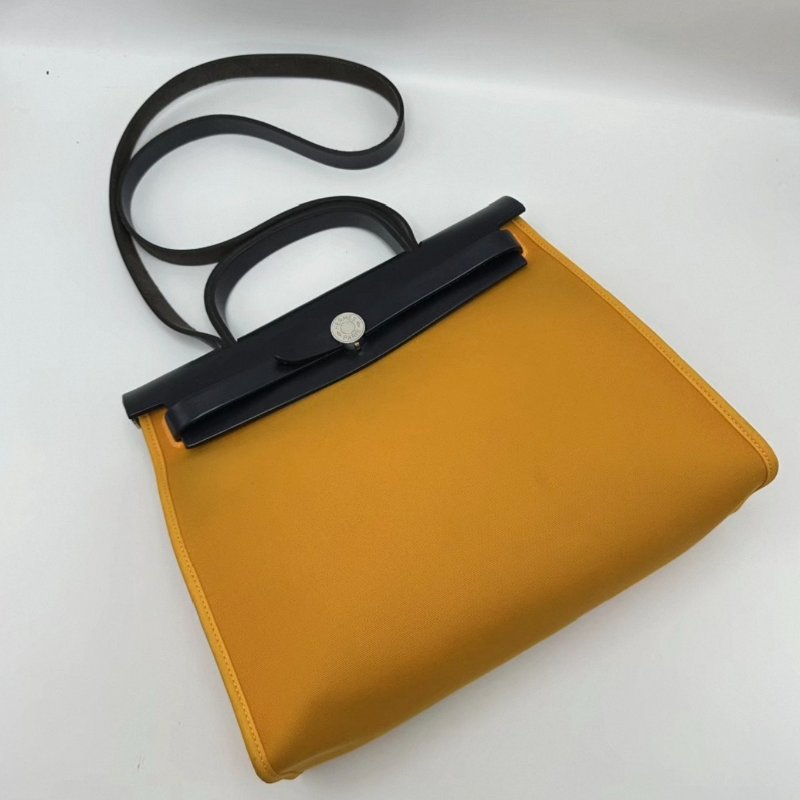 HERMES 帆布拼皮herbag31子母手提斜背包 31*25*11 98新配件塵袋鎖鑰匙-2