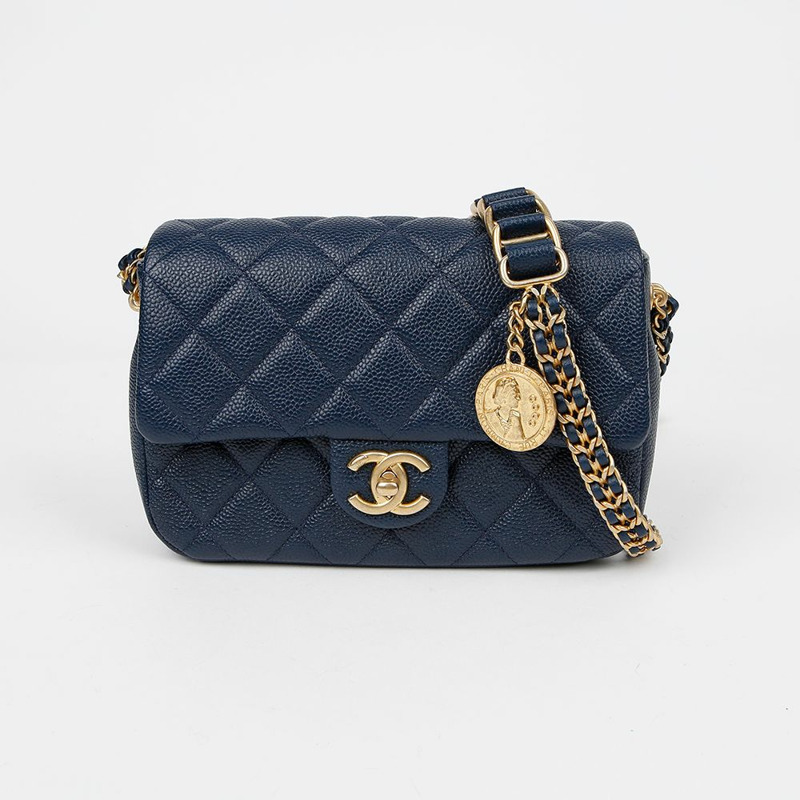 CHANEL 魚子醬紋皮革鏈條翻蓋肩斜背包 AS2528-1