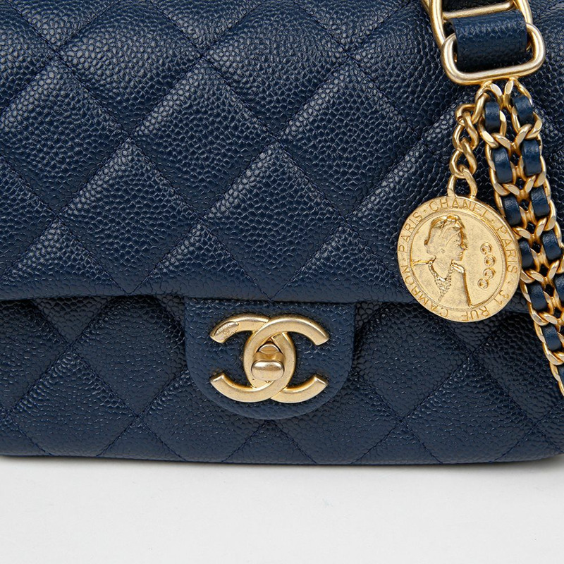 CHANEL 魚子醬紋皮革鏈條翻蓋肩斜背包 AS2528-2