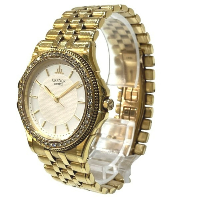 精工 Credor Pacific 8J81-60 石英 18K 鑽石錶圈男士腕錶-1