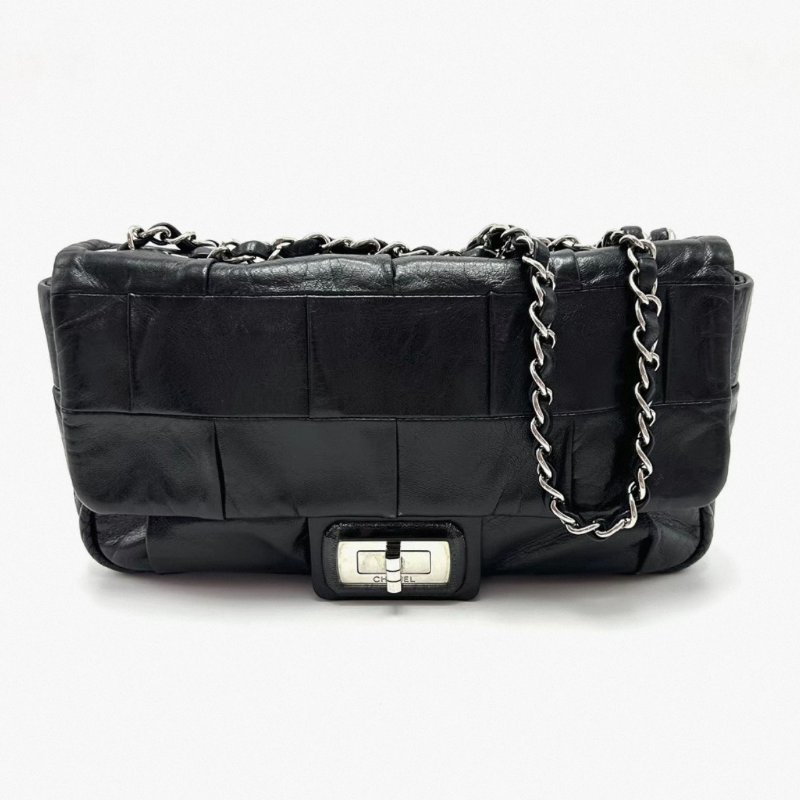 CHANEL 黑銀中古羊皮2.55肩背斜背包 25.5*14*5 98新配件塵袋-0